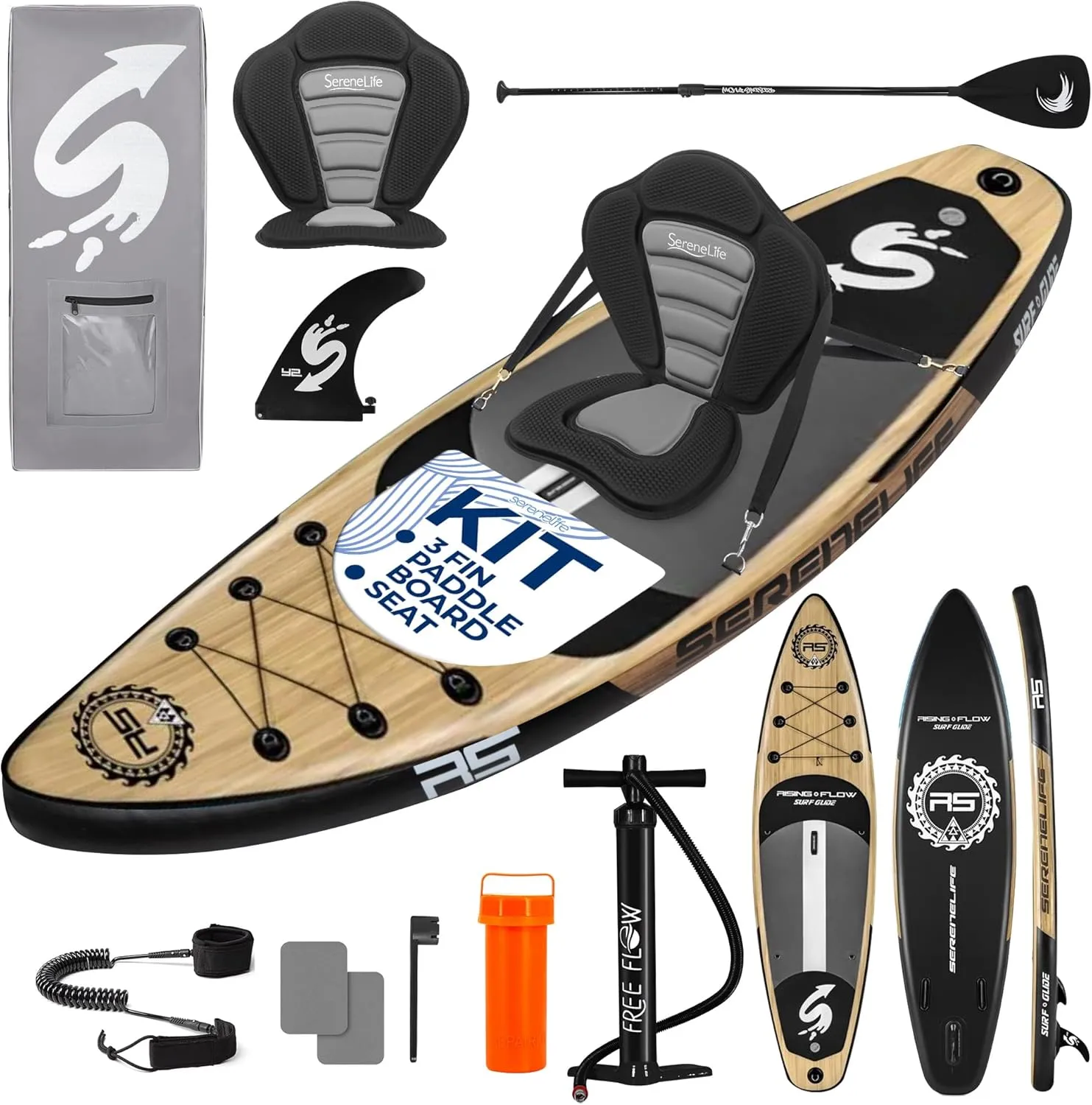 SereneLife Inflatable Stand Up Paddle Board and Detachable Seat - SUP Paddleboard Set for Adults and Youth, 32" Wide Design with Non-Slip EVA Deck Pad and Marine-Grade Materials, 350 lbs Capacity