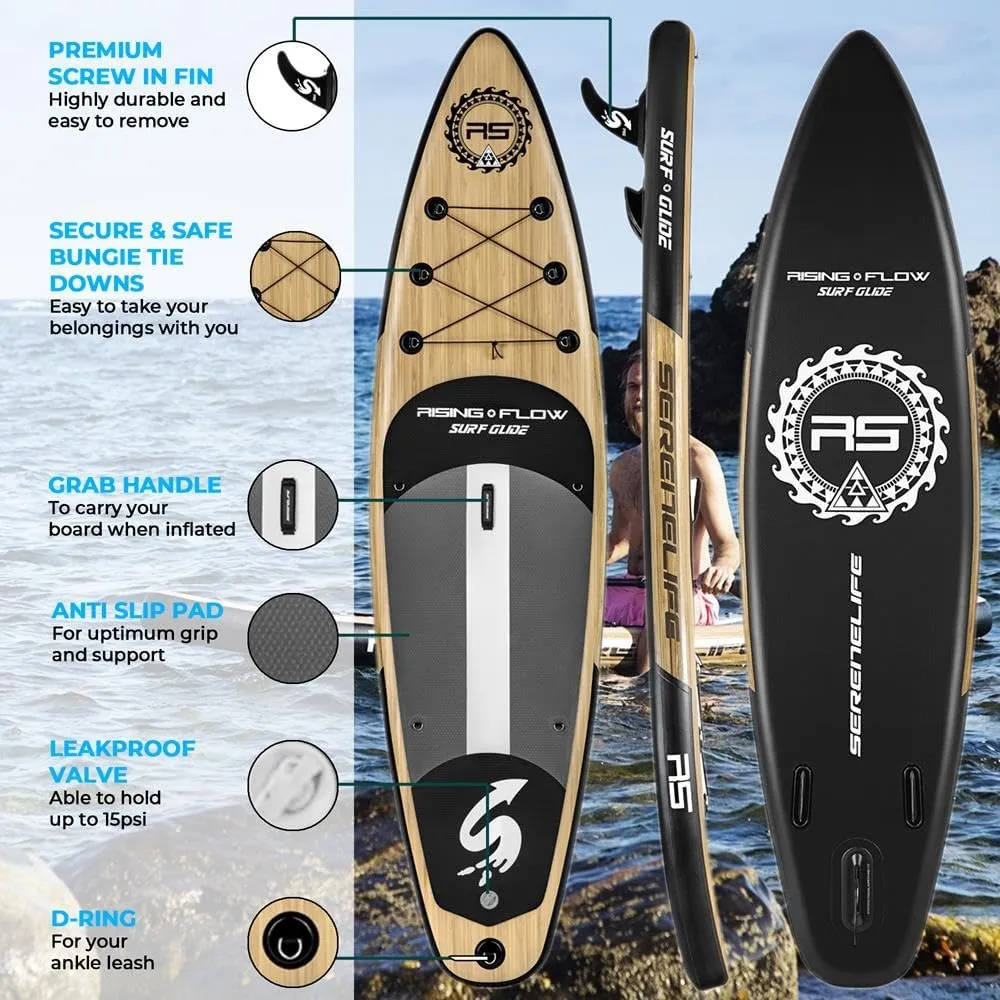 SereneLife Inflatable Stand Up Paddle Board and Detachable Seat - SUP Paddleboard Set for Adults and Youth, 32" Wide Design with Non-Slip EVA Deck Pad and Marine-Grade Materials, 350 lbs Capacity
