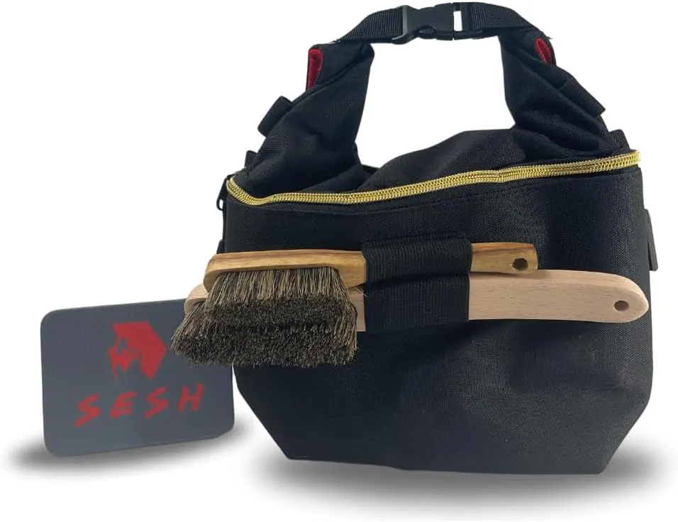 SESH Chalk Bucket - Large Size Chalk Bag for Climbing & Bouldering with Magnetic Closure, 4 Brush Holders, & 2 Side Pockets with Mesh Organizer - Durable