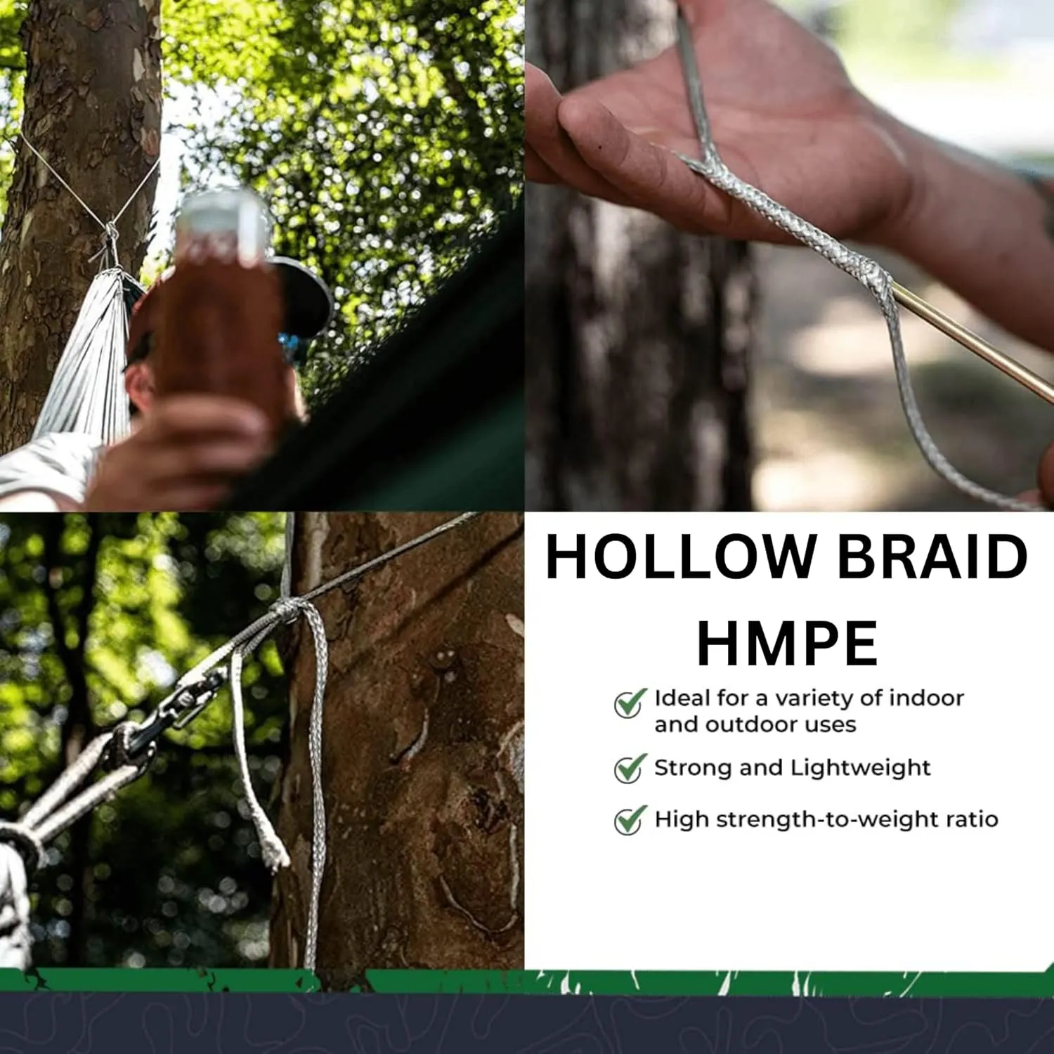 SGT KNOTS Hollow Braid HMPE Rope for Arborists, Boating, Camping, Crafting, Cord, Indoor and Outdoor, Lifting Slings and More (1/4", 25ft, Silver)