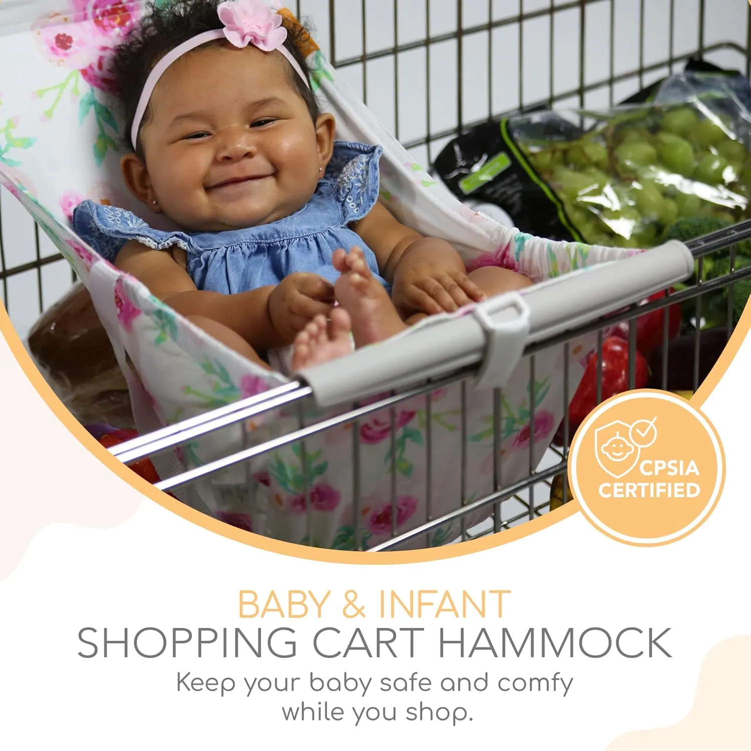 Shopping Cart Hammock for Infants and Toddlers, Cart Seats for Babies, for All Car Seat Models, Grocery Cart Hammock for Baby, Capacity of up to 50 lbs, Full Bloom
