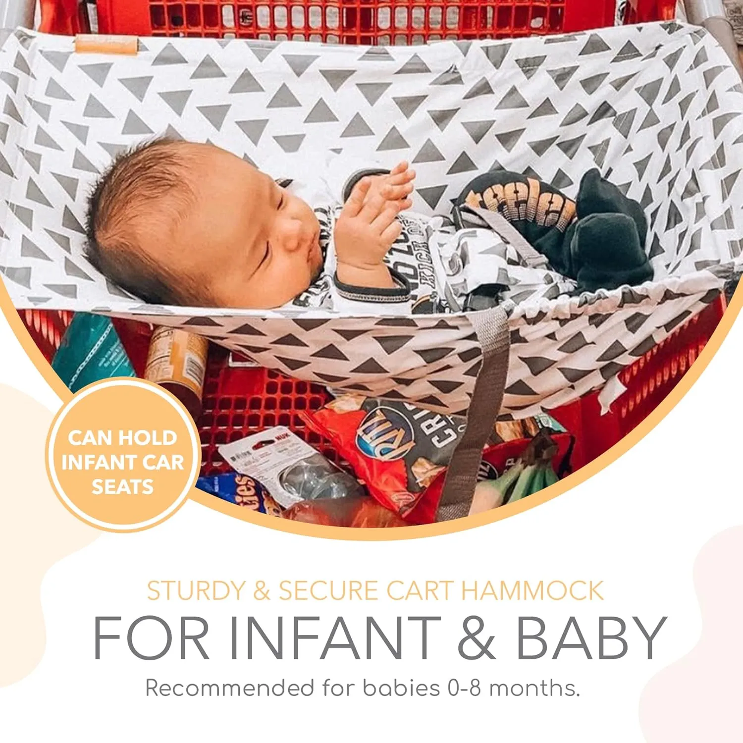 Shopping Cart Hammock for Infants and Toddlers, Cart Seats for Babies, for All Car Seat Models, Grocery Cart Hammock for Baby, Capacity of up to 50 lbs, Triangles
