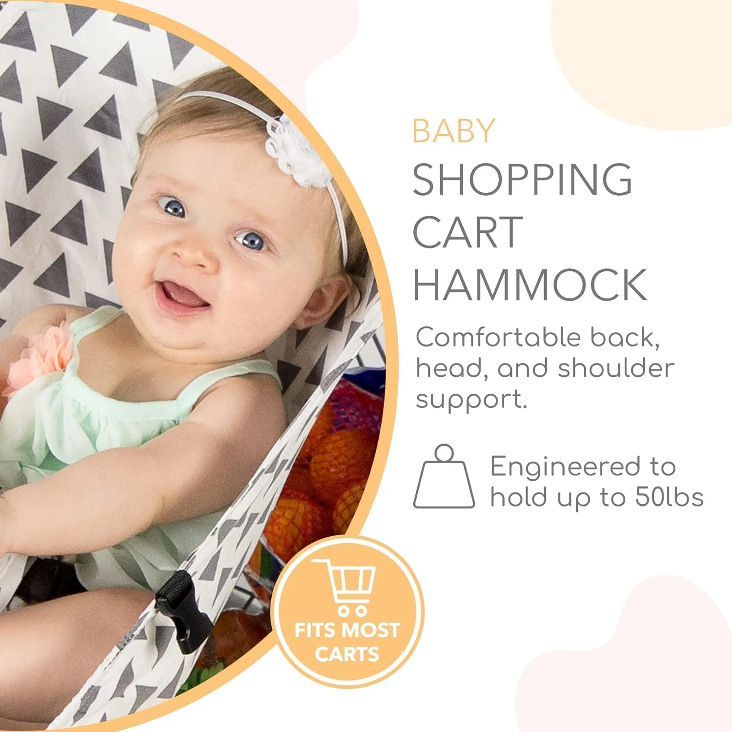 Shopping Cart Hammock for Infants and Toddlers, Cart Seats for Babies, for All Car Seat Models, Grocery Cart Hammock for Baby, Capacity of up to 50 lbs, Triangles