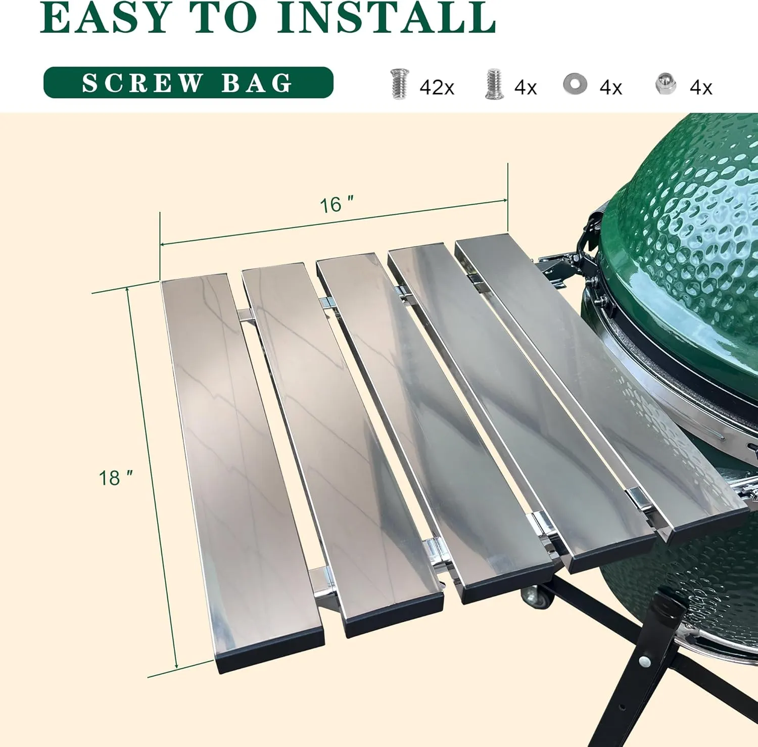 Side Shelves Big Green Egg Accessories, Stainless Steel Folding Side Shelves, Pair of 2, Fit for XL Big Green Egg Replacement Parts Grill & Smoker Accessories