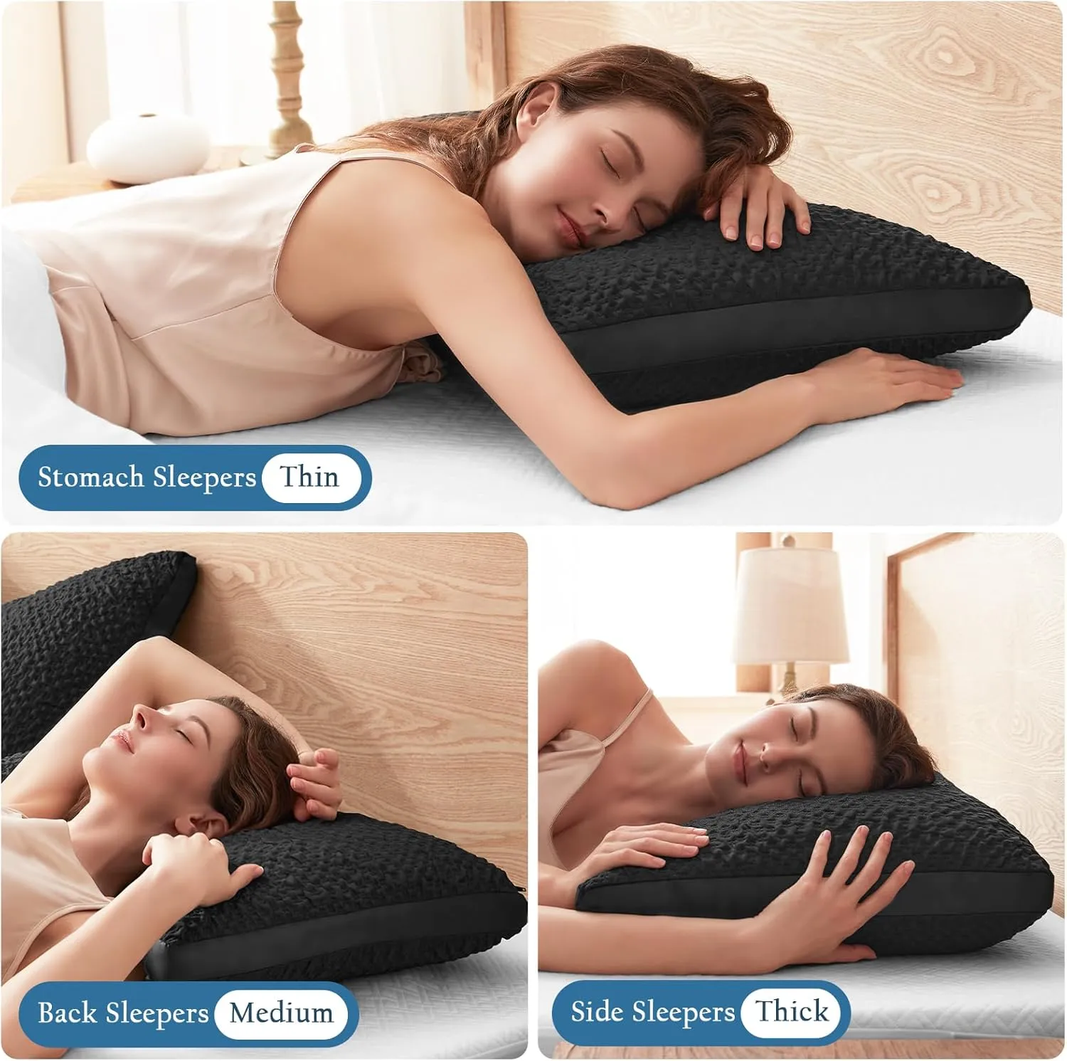Side Sleeper Pillows for Adults, Adjustable Shredded Memory Foam Bed Pillows for Neck and Shoulder Pain, Standard Black Cooling Curved Pillows with Washable Cover & Extra Foam Bag