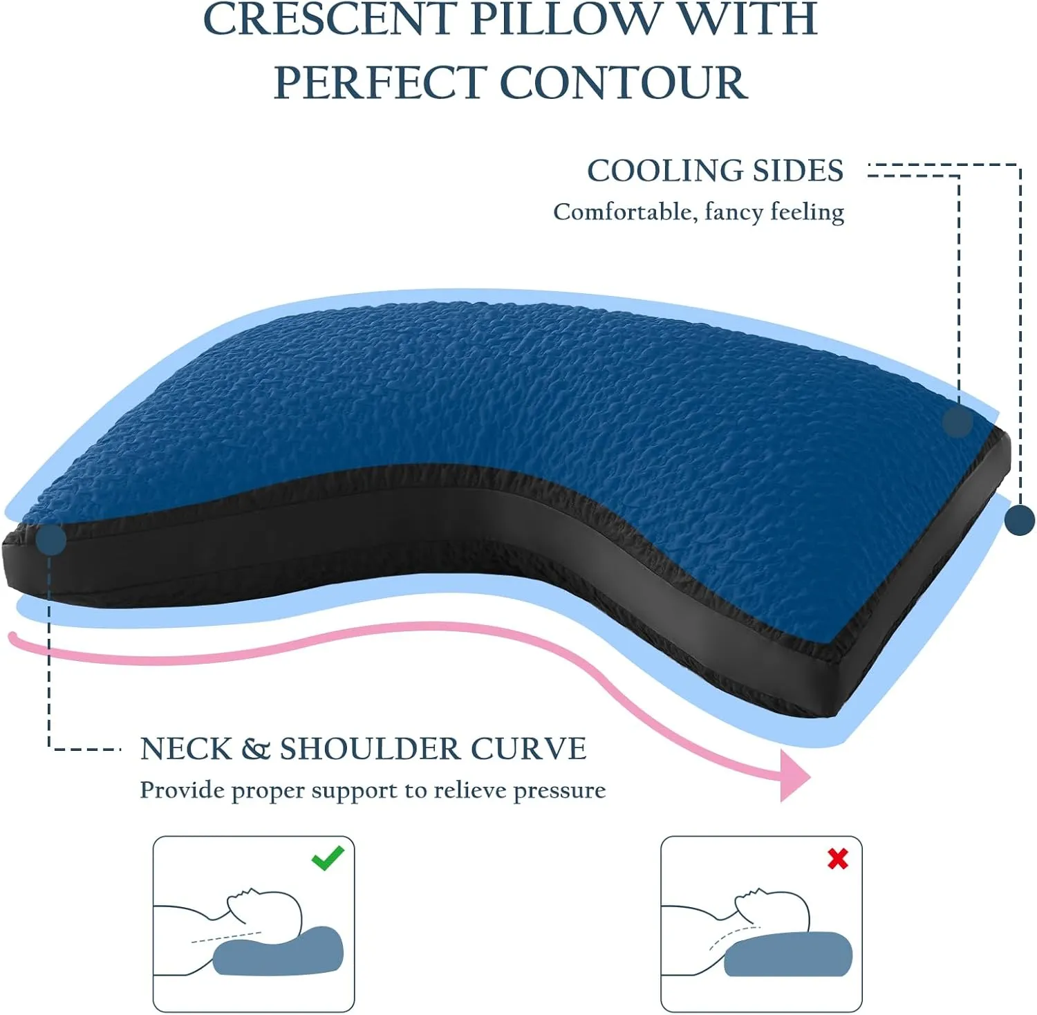 Side Sleeper Pillows for Adults, Adjustable Shredded Memory Foam Bed Pillows for Neck and Shoulder Pain, Standard Black Cooling Curved Pillows with Washable Cover & Extra Foam Bag