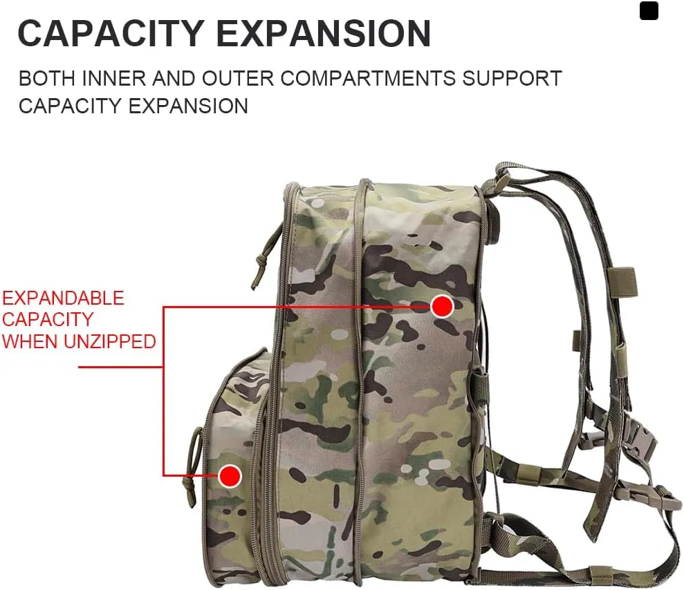 SINAIRSOFT Tactical Expandable Backpack Tactical Hydration Backpack Tactical MOLLE Flatpack D3 Carrier for Vest & Chest Rig