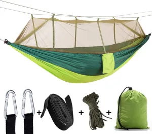 Single & Double Best Hammock Camping with Mosquito Bug Net - Easy Assembly Parachute Nylon Hammock with 10ft Hammock Tree Straps & Carabiners for Camping, Backpacking, Survival, Travel