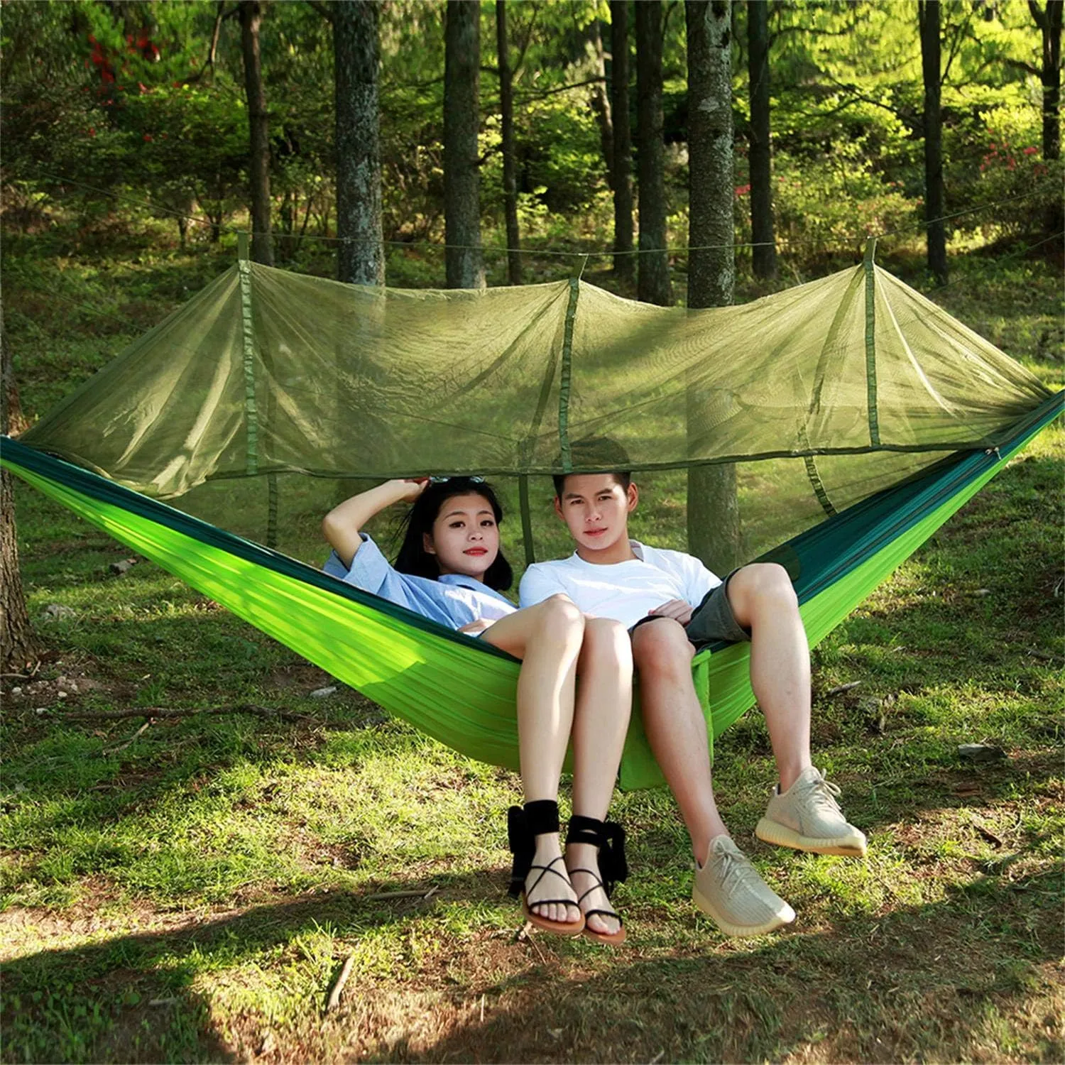 Single & Double Best Hammock Camping with Mosquito Bug Net - Easy Assembly Parachute Nylon Hammock with 10ft Hammock Tree Straps & Carabiners for Camping, Backpacking, Survival, Travel