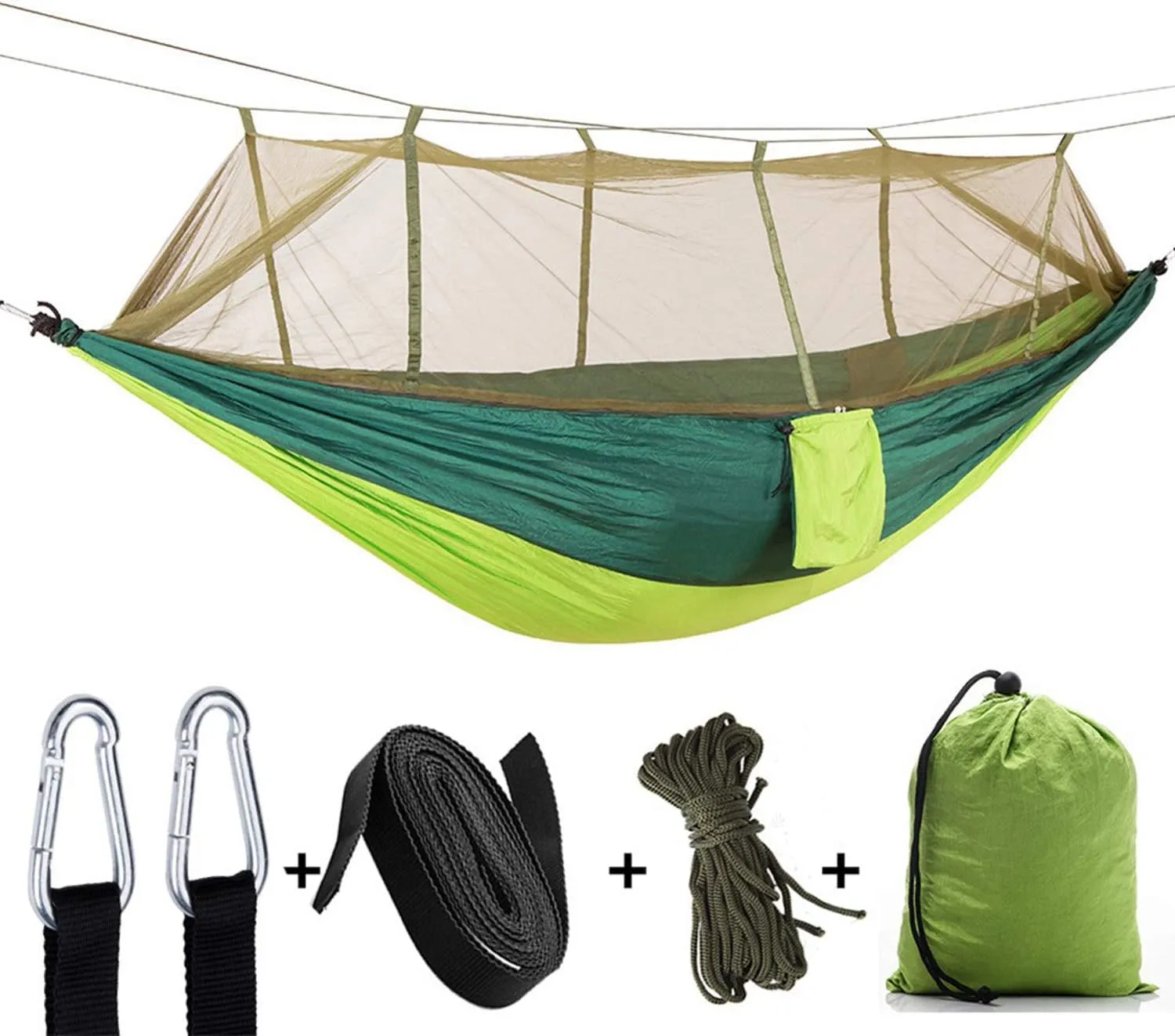 Single & Double Best Hammock Camping with Mosquito Bug Net - Easy Assembly Parachute Nylon Hammock with 10ft Hammock Tree Straps & Carabiners for Camping, Backpacking, Survival, Travel