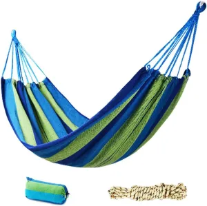 Single Double Camping Hammock with Storage Bag,Rainbow Stripe Hammocks for Camping Travel for Backpacking Beach (Color : Blue Stripes/Single/Widened)