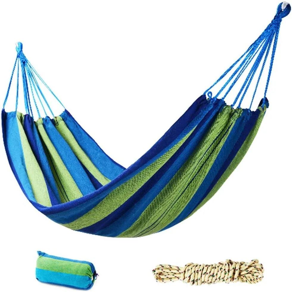 Single Double Camping Hammock with Storage Bag,Rainbow Stripe Hammocks for Camping Travel for Backpacking Beach (Color : Blue Stripes/Single/Widened)