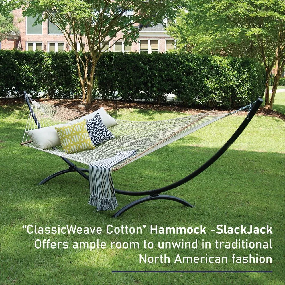 Slack Jack Cotton Rope Hammock for 2 Person | Jhula for Adults & Kids with Hardwood Spreader Bars | Swing for Home Decor, Balcony, Patio, Garden| Includes Free Hanging Accessory (Natural)