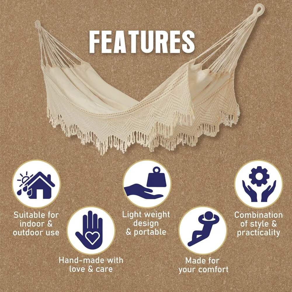 Slack Jack Crochet Hammock for 2 Person | Jhula for Adults & Kids, Swing for Home Decor, Balcony, Patio, Garden | Portable & Lightweight Hammocks | Includes Free Hanging Accessory (Natural)