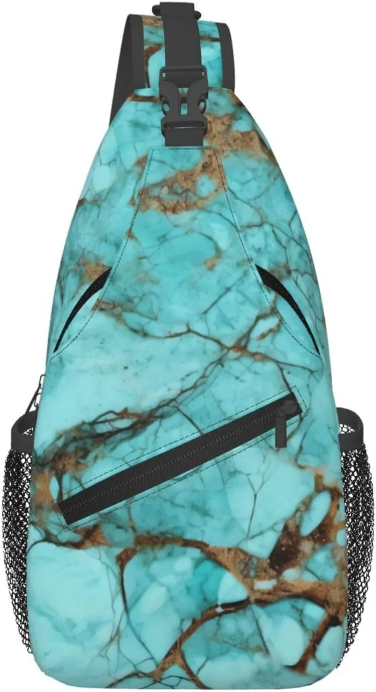 Sling Bags for Women Men Turquoise Marble Sling Backpack Adjustable Belt Bum Bags Fanny Pack for Travel Sports Running Hiking Waist Packs
