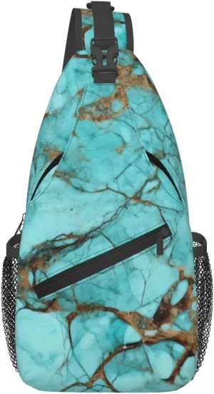 Sling Bags for Women Men Turquoise Marble Sling Backpack Adjustable Belt Bum Bags Fanny Pack for Travel Sports Running Hiking Waist Packs