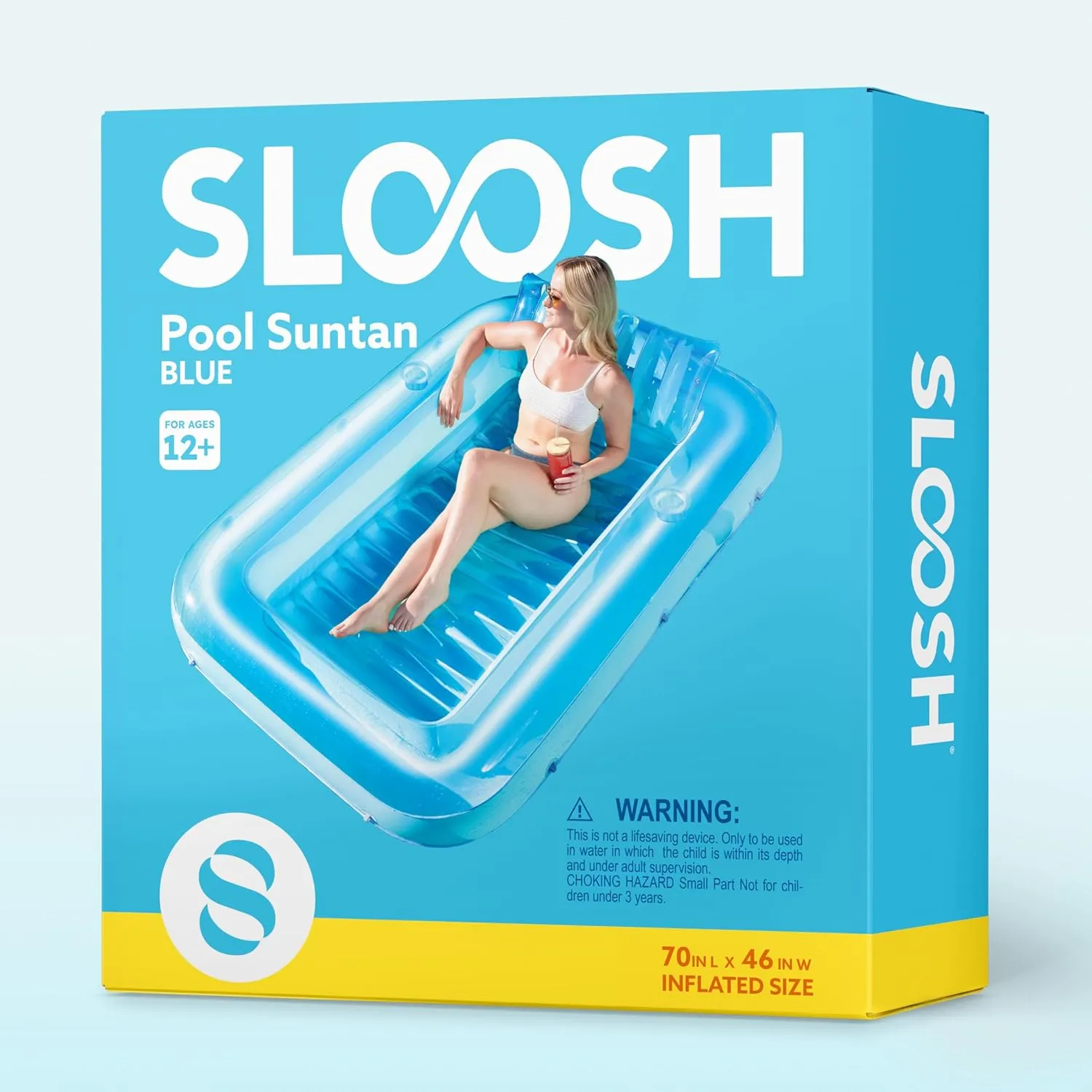 SLOOSH Inflatable Tanning Pool Lounger Float, 70" x 46" Pool Floats Adult with Pillow, 4 in 1 Suntan Tub Raft Floatie,Sunbathing Bed Lounge for Water Blow Up Kids Ball Pit Party Gifts, L-Blue