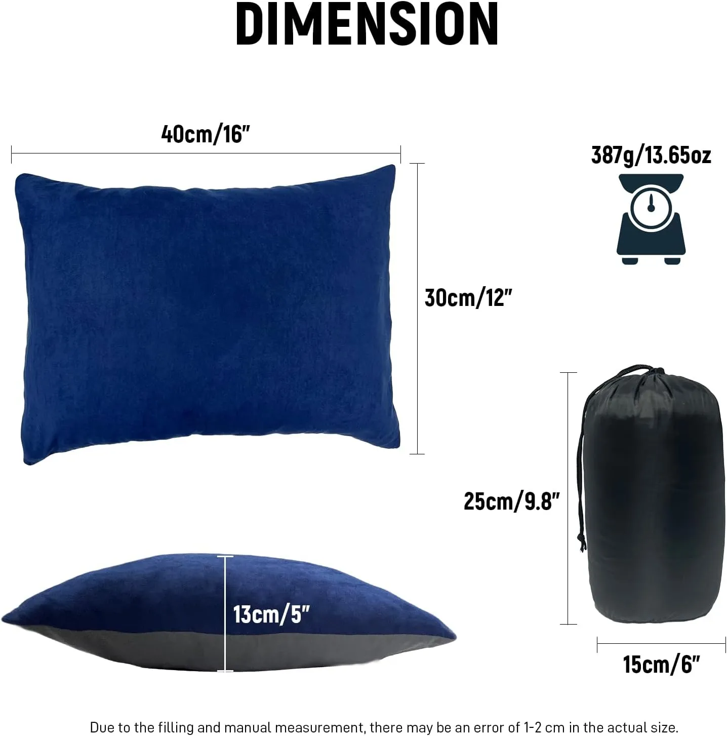 Small Camping Pillow, Lightweight Portable Compressible Backpacking Pillows for Outdoor Travel Hiking Sleeping, Navy 2 Pack