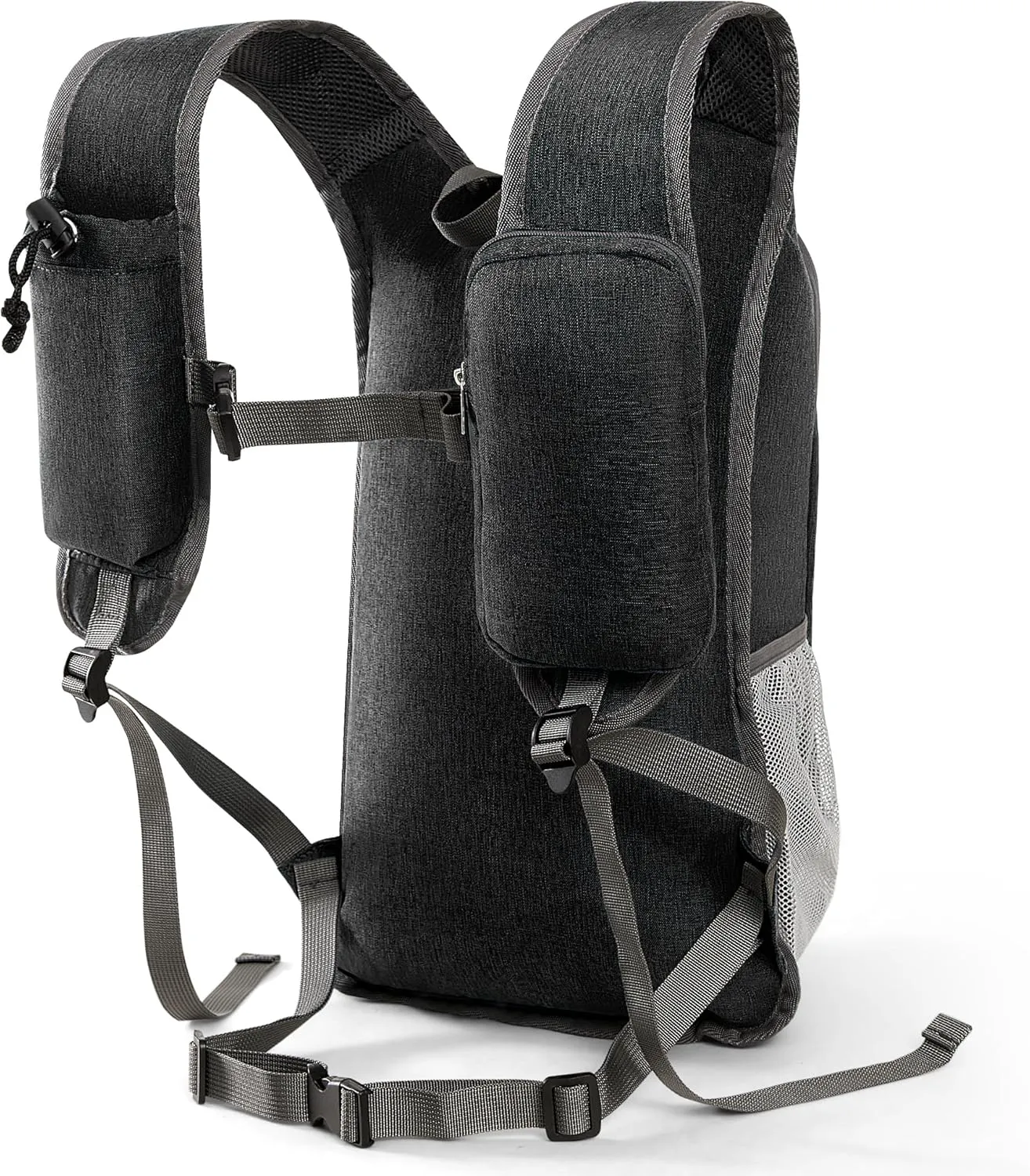 Small Hiking Backpack with Detachable Front Phone Holder, Foldable Packable Back pack with Chest and Waist Strap, Lightweight Daypack for Women Men (Black, 15L)
