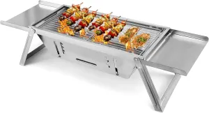 Small Portable BBQ Grill, Foldable Stainless Steel Charcoal Grill for Camping & Travel, Backyard Smoker