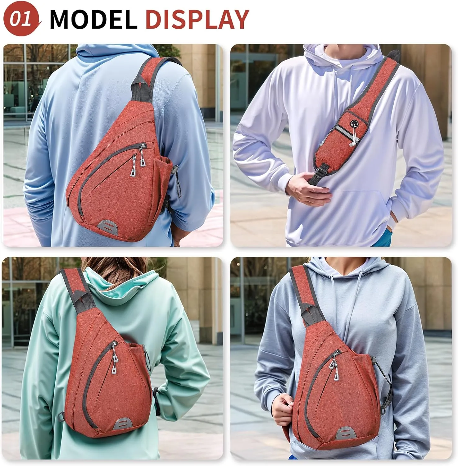 Small Sling Bag Crossbody Hiking Bag 9.36L Shoulder Bag with Headphone Jack, Man Women Crossbody Casual Backpack for Travel, Camping (Red)