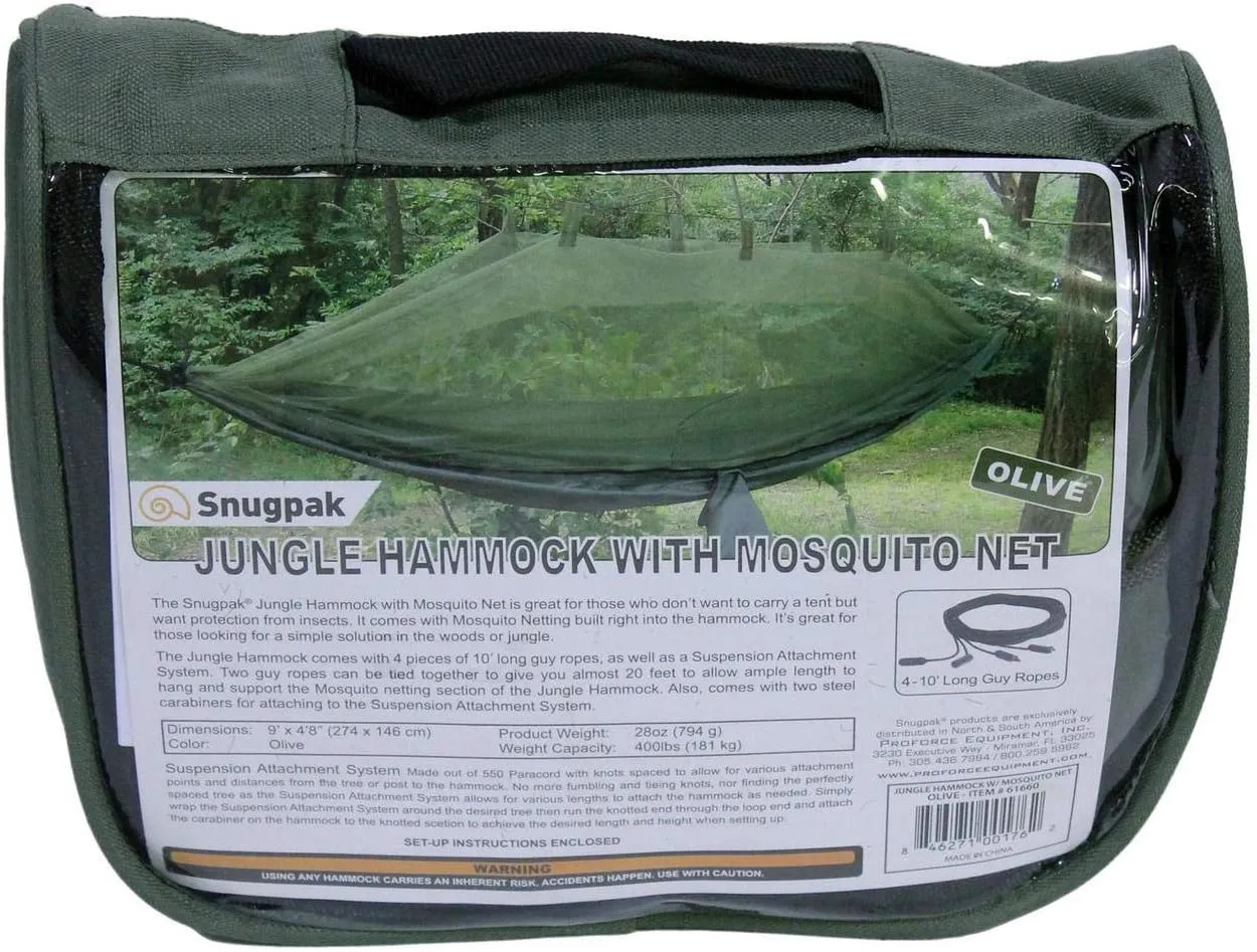 Snugpak Jungle Hammock with Mosquito Net, Lightweight Parachute Nylon, Includes 2 Steel Carabiners, Supports 400 Pounds