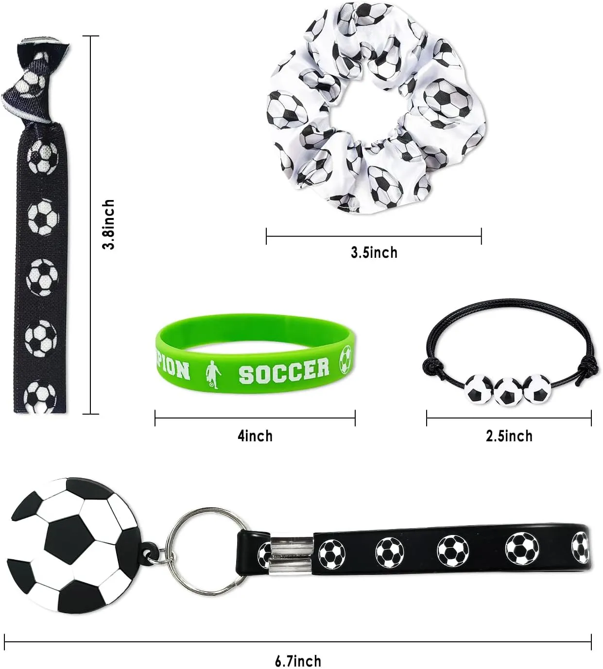 Soccer Drawstring Bag Set Including Drawstring Sackpack Stickers Keychain Hair ring Hair Rope Hair Ties Wristband 7 Pcs