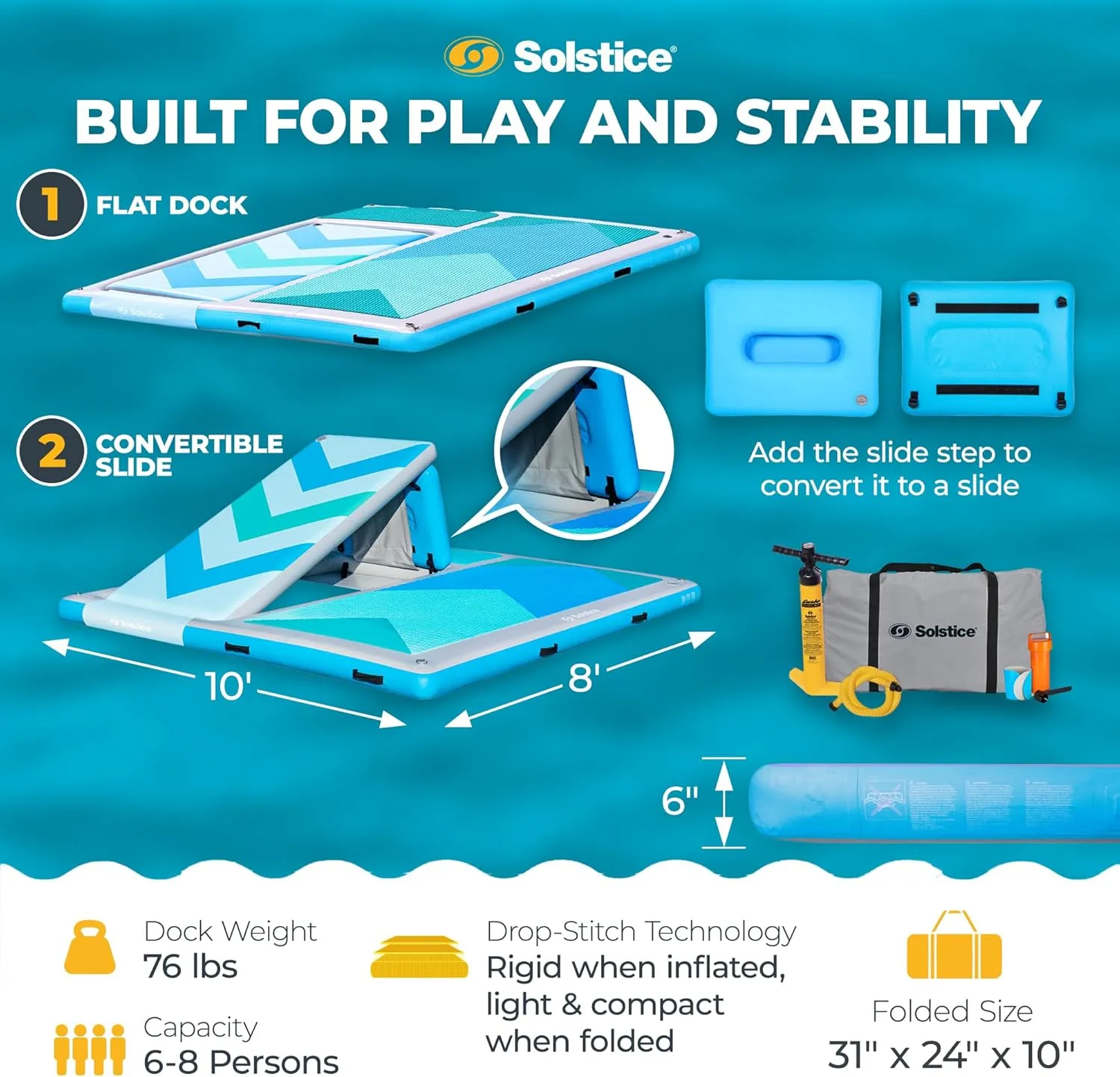 Solstice 10' x 8' Convertible Slide Inflatable Dock - one Size