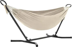 SONGMICS Double Hammock with Stand, 82.7 x 59.1 Inches, 529 lb Load Capacity, Portable Hammock, for Terrace, Balcony, Garden, Outdoor, Camping, Black and Beige UGHS001M01