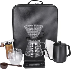 SOTECH Pour Over Coffee Maker Set, Coffee Kettle Scale, Pour Over Coffee Dripper, Bean Grinder, Glass Server, Drip Cup, Filter Paper, All in 1, Traveling Camping Hiking