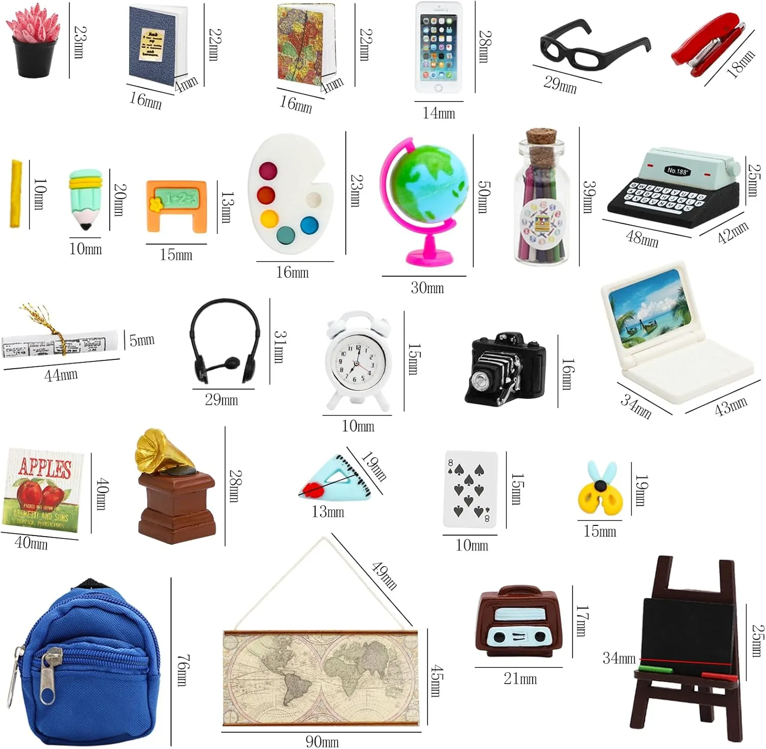 SOTOGO 46 Pieces Doll House School Supplies Mini School Accessories Dollhouse Toy Home Miniature Model DIY Doll Accessories