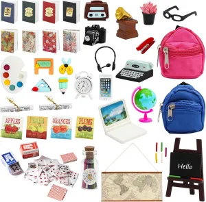 SOTOGO 46 Pieces Doll House School Supplies Mini School Accessories Dollhouse Toy Home Miniature Model DIY Doll Accessories