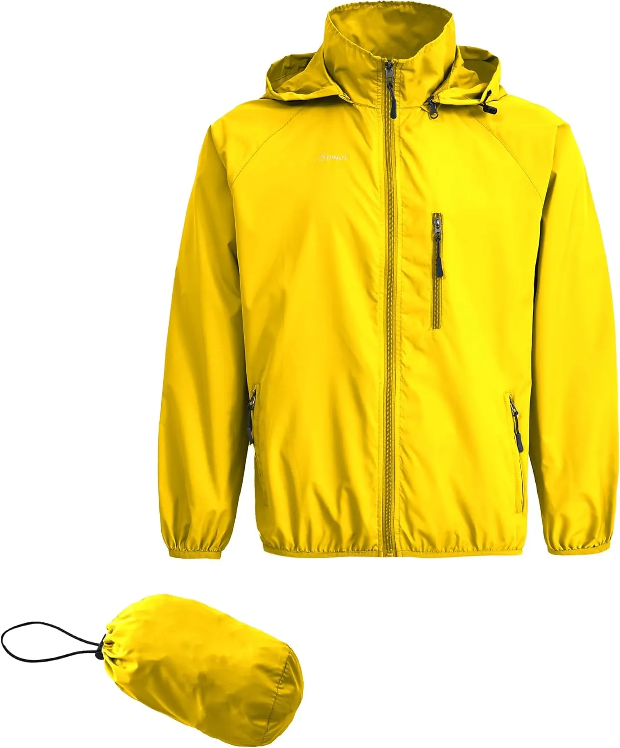 Spmor Men's Lightweight Waterproof Jacket Packable Windbreaker Running Coat