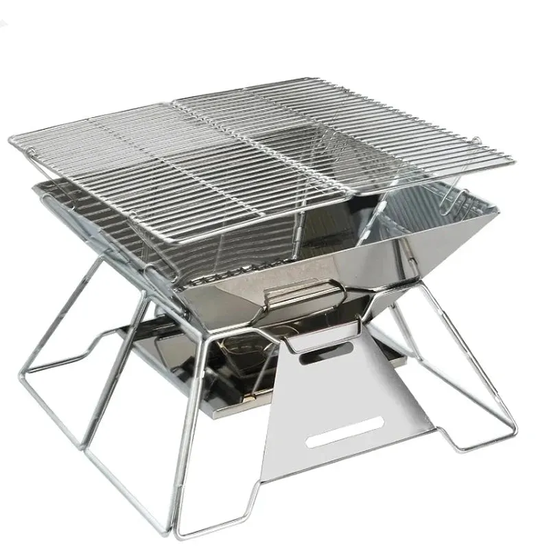 Stainless Steel Folding Grill Fire Pit & Camping Stove