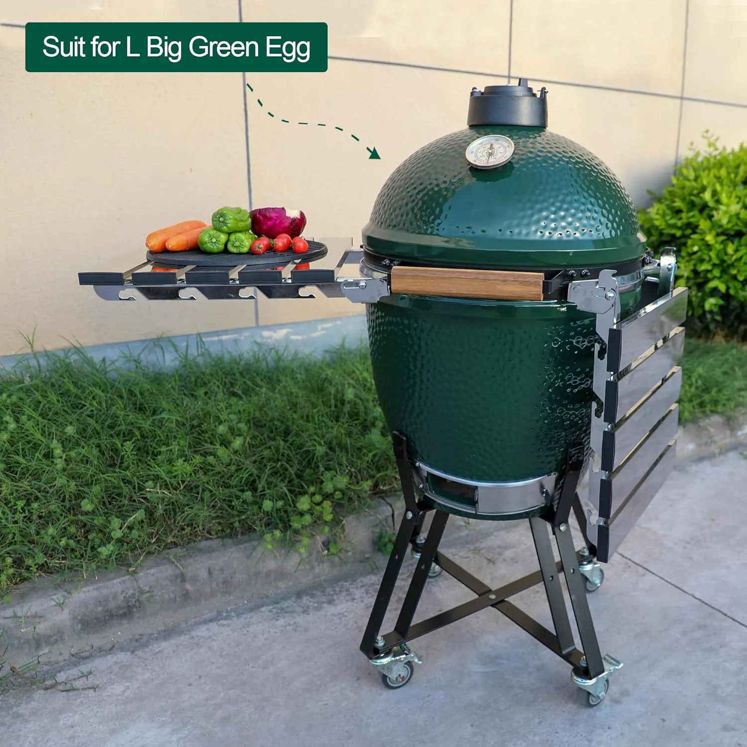 Stainless Steel Folding Side Shelves, Pair of 2, Fit for Large Big Green Egg Grill, 50% More Cooking Area Foldable Grill Table Accessories with Hardware