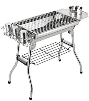 Stainless Steel Portable Charcoal Grill, Folding BBQ Rack for Outdoor Cooking, Picnic, Camping & Yard Use, Easy to Assemble & Clean