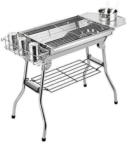 Stainless Steel Portable Charcoal Grill, Folding BBQ Rack for Outdoor Cooking, Picnic, Camping & Yard Use, Easy to Assemble & Clean