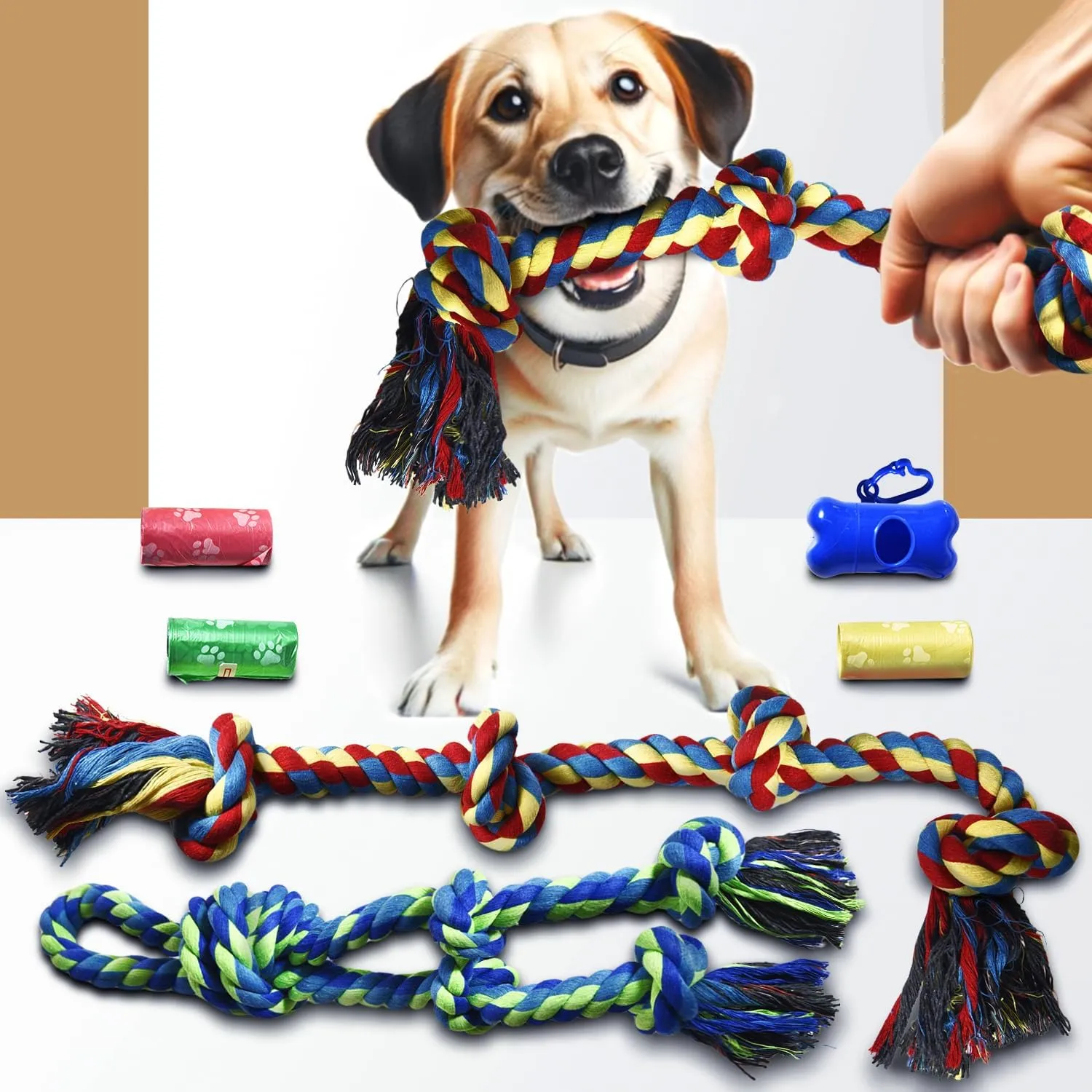 Stride Indestructible Dog Toys - Set of 2 Large Dog Toys for Aggressive Chewers, Great for Teeth Cleaning, Tug of War & Relieves Boredom & Anxiety
