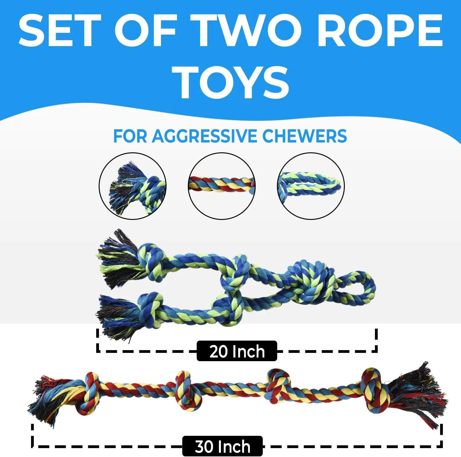Stride Indestructible Dog Toys - Set of 2 Large Dog Toys for Aggressive Chewers, Great for Teeth Cleaning, Tug of War & Relieves Boredom & Anxiety
