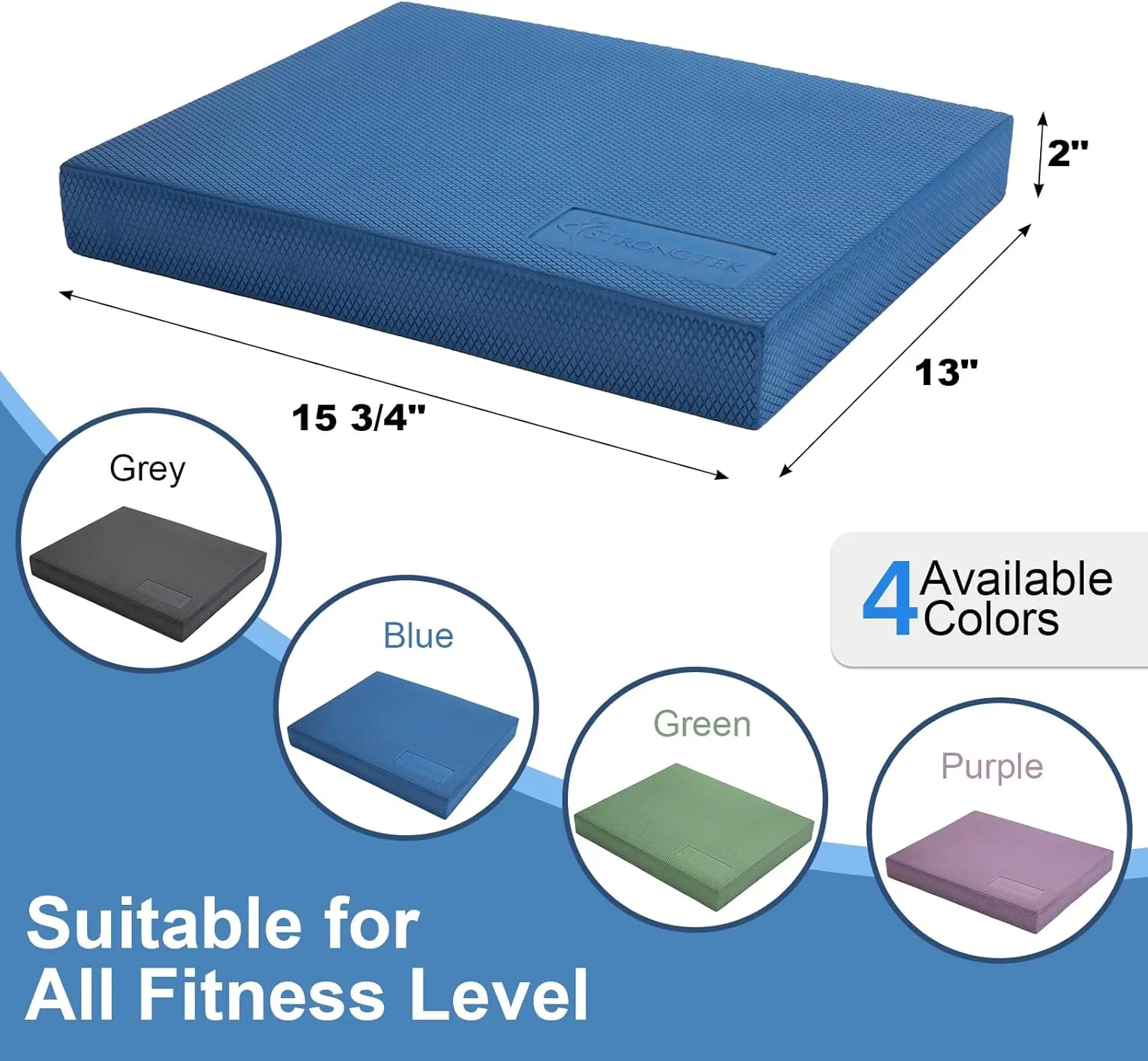 StrongTek Professional Foam Exercise Balance Pad - 15.8" x 13" x 2", High-Density TPE Foam Knee Pad, Non-Slip & Water-Resistant, for Balance Training, Physical Therapy, Yoga, and More