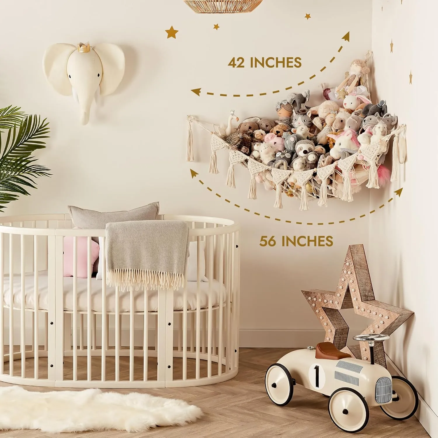 Stuffed Animal Hammock Corner | Sturdy Handcrafted Stuffed Animal Net | 4mm Double Macrame Cord Stuffed Animal Holder | Natural 100% Cotton Plushie Net | Toy Hammock w/LED Light (Ice Cream)
