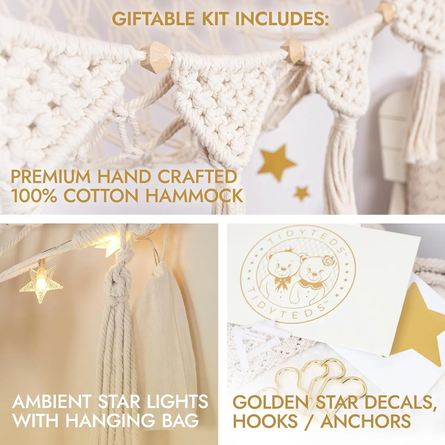 Stuffed Animal Hammock Corner | Sturdy Handcrafted Stuffed Animal Net | 4mm Double Macrame Cord Stuffed Animal Holder | Natural 100% Cotton Plushie Net | Toy Hammock w/LED Light (Ice Cream)