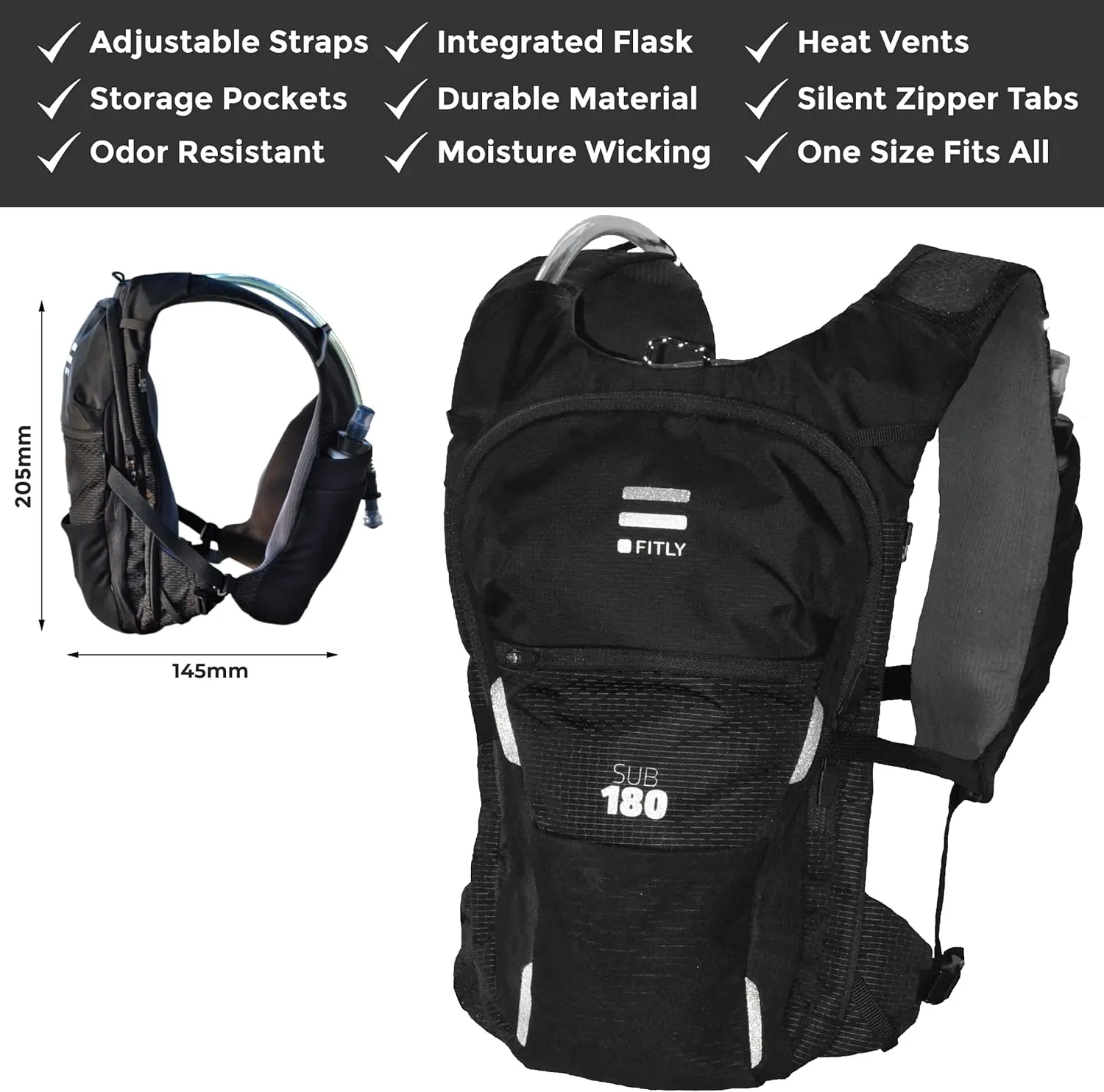 Sub180 Running Hydration Vest for Men & Women - Trail Running Vest with Water Bladder with 4 Pockets, 1L Bladder, 250ml Soft Flask - Anti-Sway Pack Gear - One Size Fits All