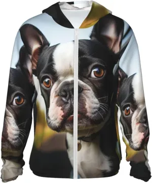 Sun Protection Hoodie Jacket Puppy Dog Boston Terrier Lightweight Long Sleeve Rash Guard Sun Shirt