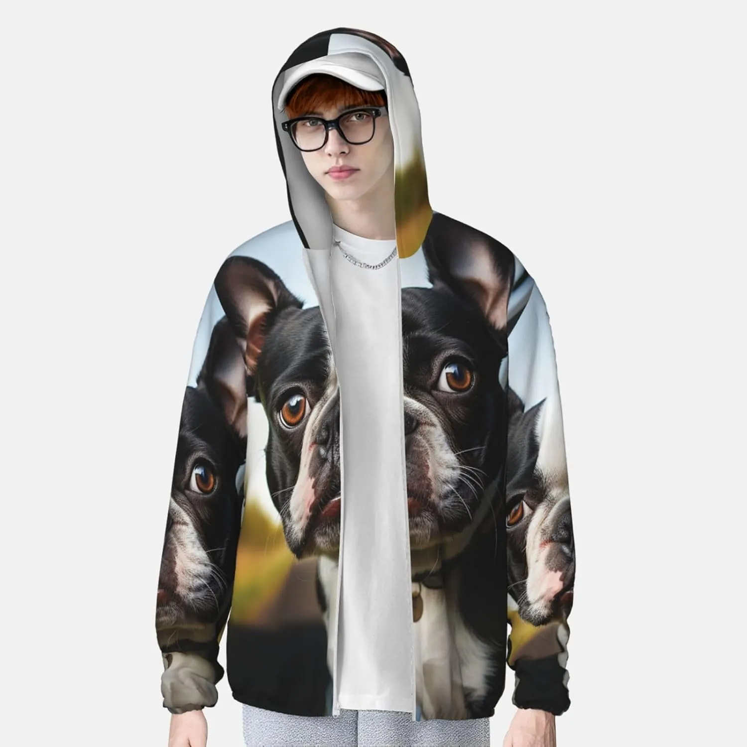 Sun Protection Hoodie Jacket Puppy Dog Boston Terrier Lightweight Long Sleeve Rash Guard Sun Shirt