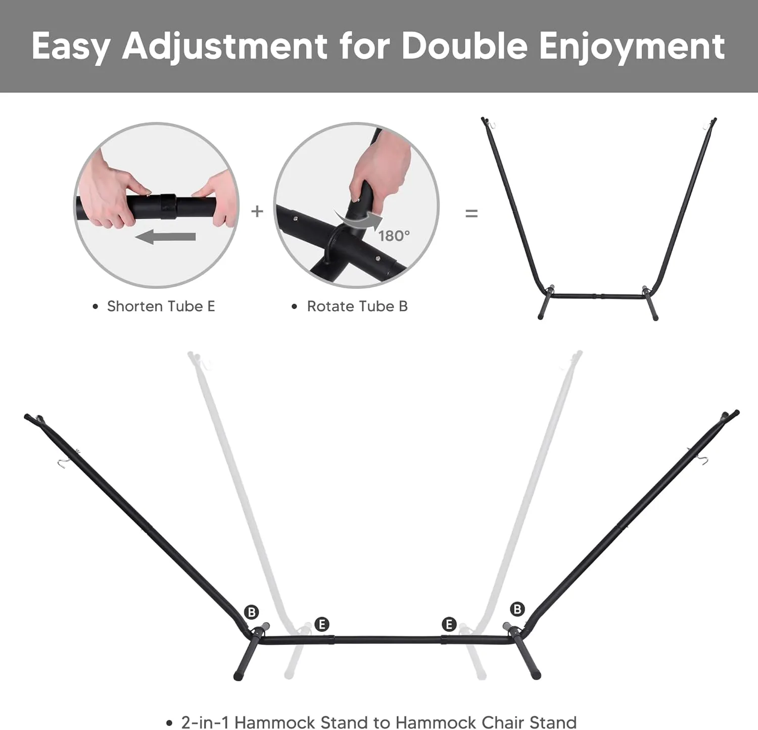 SUNCREAT 2-in-1 Convertible Extra Large Hammocks with Stand, Heavy Duty 2 Person Hammock for Outside with Stand, Patent Pending, Light Gray