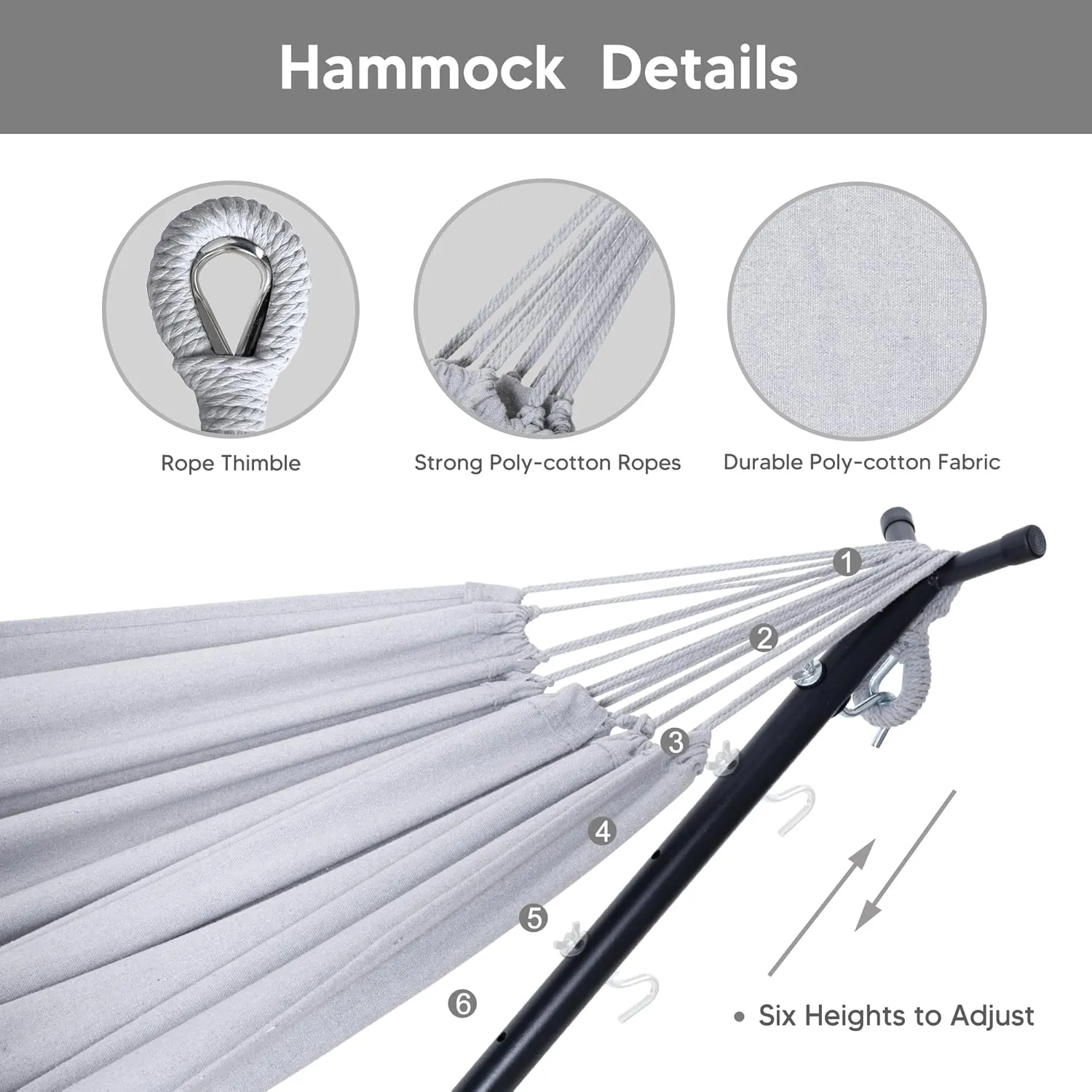 SUNCREAT 2-in-1 Convertible Extra Large Hammocks with Stand, Heavy Duty 2 Person Hammock for Outside with Stand, Patent Pending, Light Gray
