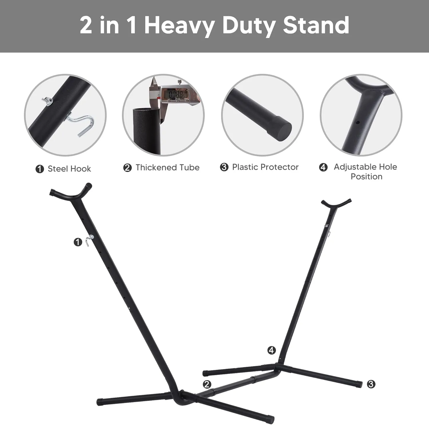 SUNCREAT 2-in-1 Convertible Extra Large Hammocks with Stand, Heavy Duty 2 Person Hammock for Outside with Stand, Patent Pending, Light Gray