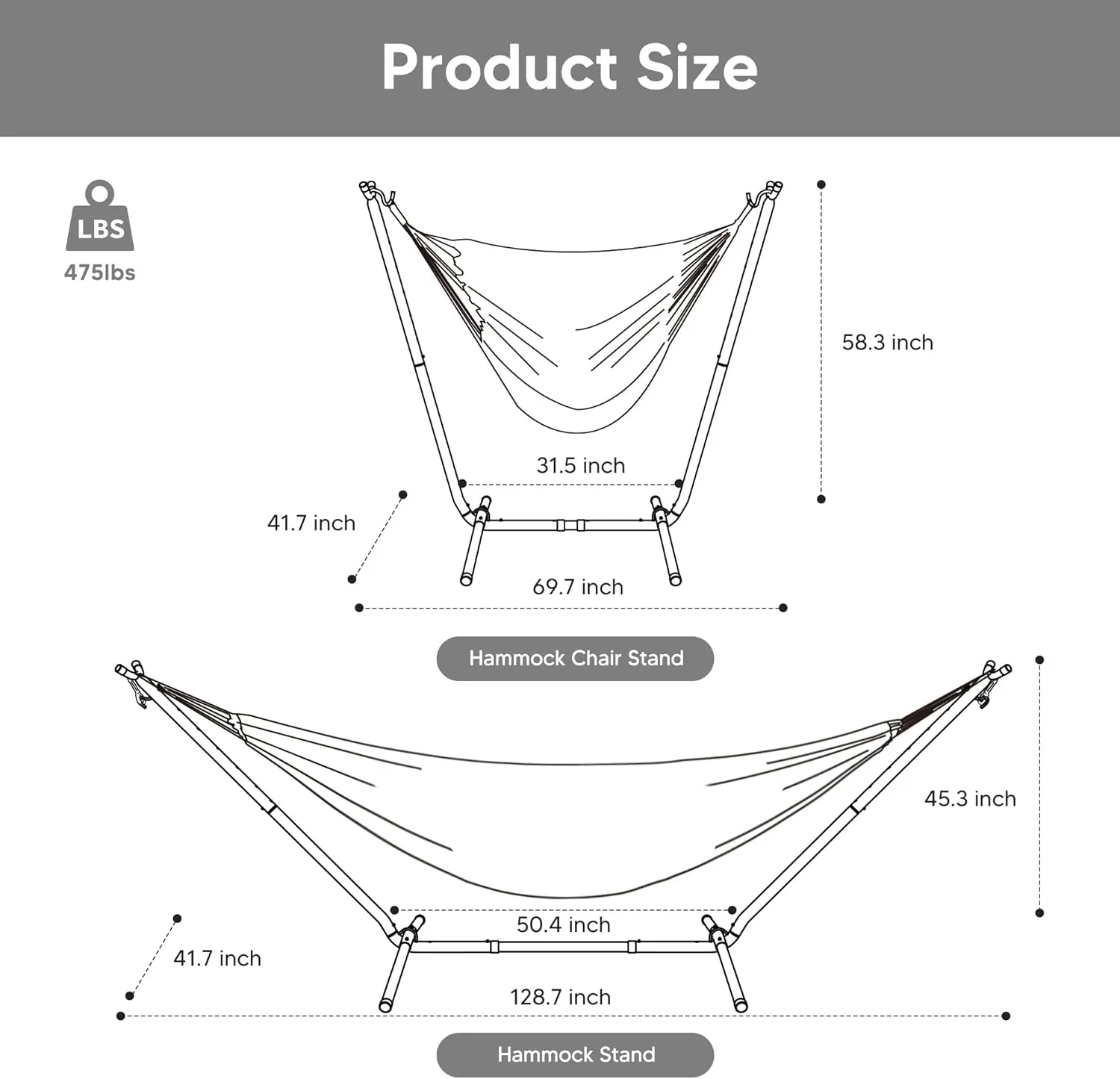 SUNCREAT 2-in-1 Convertible Extra Large Hammocks with Stand, Heavy Duty 2 Person Hammock for Outside with Stand, Patent Pending, Light Gray