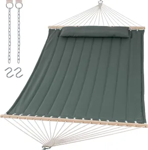 SUNCREAT Double Hammock for 2 Person, Extra Large Outdoor Portable Hammock with Hardwood Spreader Bar, Soft Pillow, 475 lbs Capacity, Gray Green